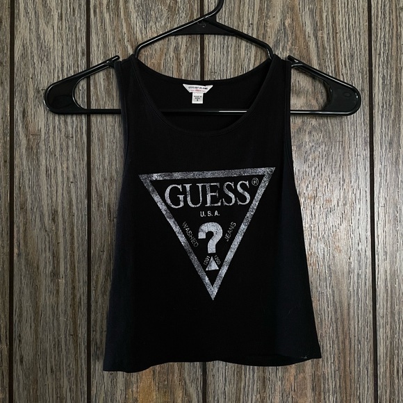Guess Women’s Black and White Crop Logo Racer Back Tank Top - Picture 4 of 7